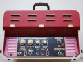 Dynacord DA16Normal 1961 rood, back met open deksel. Links onder echo input.