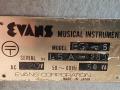 Evans Super Echo ES-5, transistor (jaren zeventig Japan), typeplaatje met serienummer.