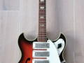 Frima ES gitaar Redburst met 3  pickups en  TK3 tremolo, front.
