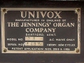 Jennings Univox Organ J6, typeplaatje.