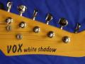 White Shadow keystone-blue  1985, made in Japan, later in Korea, headstock front.