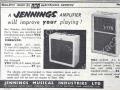 Jennings catalogus maart 1958 met rechts onder Vox AC2-30 versterker. Links onder de Vox AC1-15 versterker met 4 inputs.  Als endorsers worden Bert Weedon, Jack Emblow en Henry Krein genoemd.