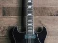 HDC77 Hollow Double Cutaway  Blackburst 2010 Korea, Alu Max Connect bridge, Twin CoAxe pickups, front.