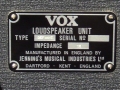 1967- Vox Defiant JMI typeplaatje cabinet.